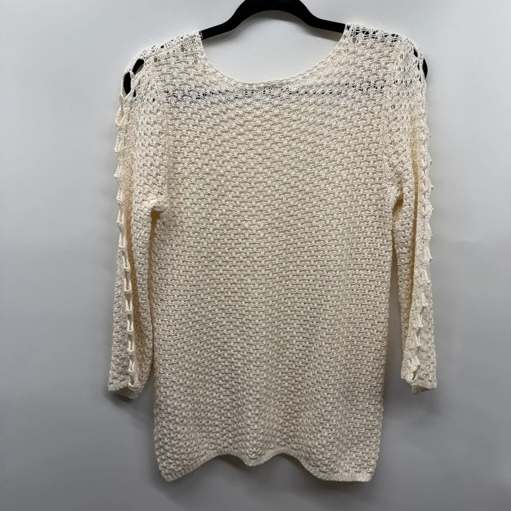 Chicos Cream Cottagecore Fairycore Crochet Open Knit Sweater Small Boho Layering